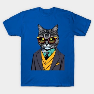 Cat Boss wearing a suit and sunglasses T-Shirt